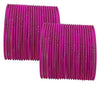 Metal with Cutting Design and Glitter Bangles Set For Women and Girls - Magenta
