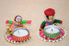 Recycled Martial Rajasthani Dolls Tealight Candle Holder, Multicolor - 2 Pair
