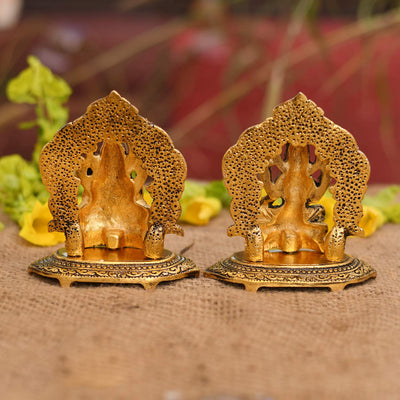 Metal Gold Plated Lakshmi Ganesha Idols for Diwali Gifts Puja