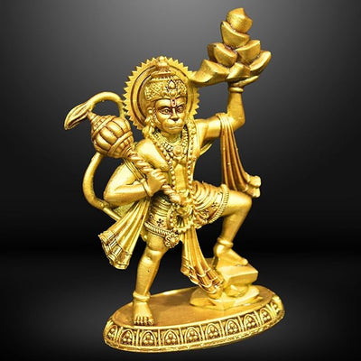 Hindu Gods : Hanuman Ji Bajrang Bali Idol Brass Finish Pratima – Divine Décor Statue for Car Dashboard, Home and Office