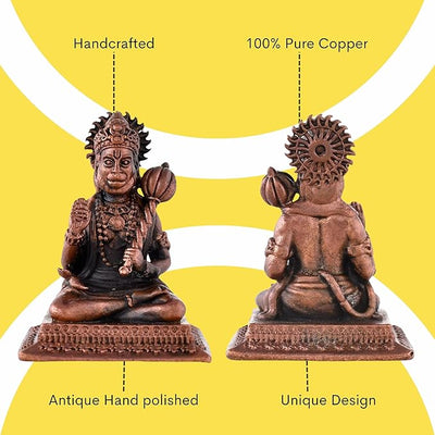 Hindu Gods : Hanuman Ji Handmade Copper Idol Patina Antique Finish - Pack of 1 piece