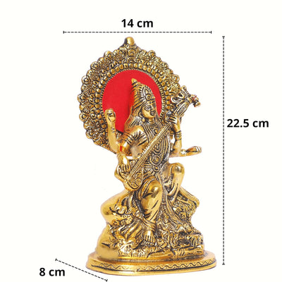 Gold Plated Maa Saraswati Metal Statue,Hindu Goddess Saraswati ji Murti for Pooja,Meditation,Office,Home,Study Table Decorative