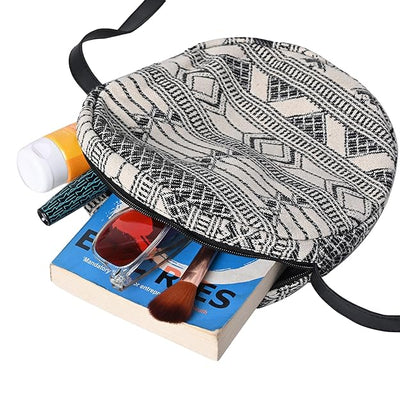 Women's Premium Cotton/Full Sling Shoulder Bag - CIRCLE-BLACK