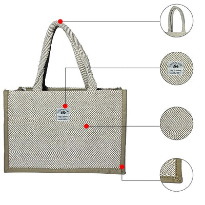 Fashmade Jute Carry Handbag For Men Women | Multi-Purpose Daily Use Tote Regular Eco-Friendly Shopping - Cream