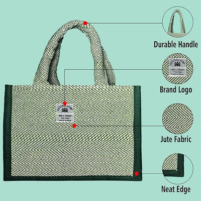 Fashmade Jute Carry Handbag For Men Women | Multi-Purpose Daily Use Tote Regular Eco-Friendly Shopping - Green