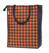 Houndstooth Printed Jute Bag With zip - Orange. Lunch Bag, Grocery Bag, Tote Bag, Hand Bag, Picnic Bag - Bag for Men, Bag for Women