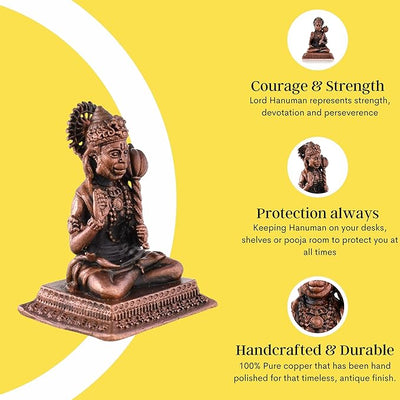 Hindu Gods : Hanuman Ji Handmade Copper Idol Patina Antique Finish - Pack of 1 piece