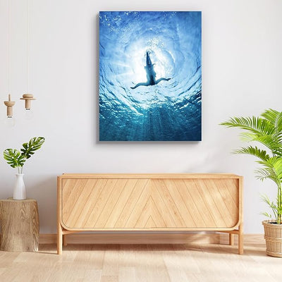Canvas Print Woman Diving in a Sea | Unframed Premium Painting for Bedroom & Living Room | 12 x 15.2 inch (30 x 39 cms)