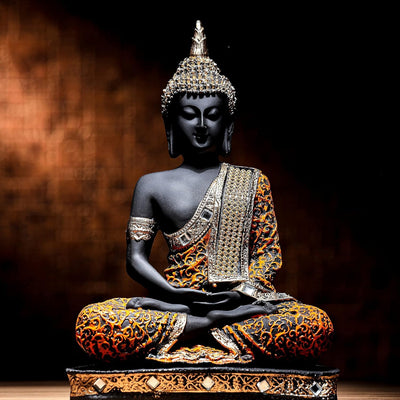 Polyresin Sitting Buddha Idol Statue | Home Decor Showpiece | Decoration & Gift - Orange
