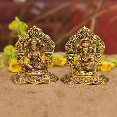 Metal Gold Plated Lakshmi Ganesha Idols for Diwali Gifts Puja