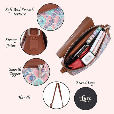 Structured Women's Jute Printed Hand Crafted Vegan Leather styles Flap Sling Bag