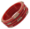 Glass with Zircon Gemstone Or Spread with Glitter Pattern and Linked with Chain Glossy Finished Kada Set - Tamatri
