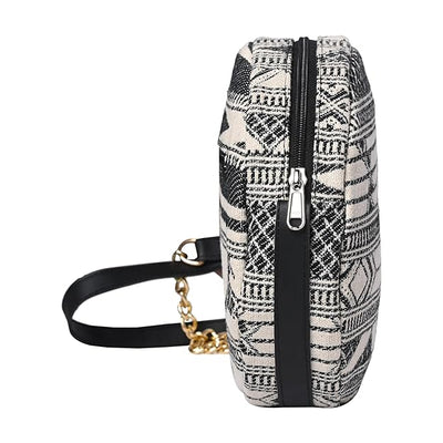 Women's Premium Cotton/Full Sling Shoulder Bag - CIRCLE-BLACK