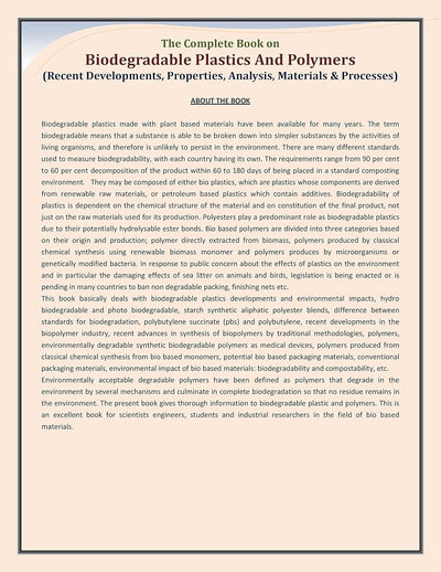 THE COMPLETE BOOK ON BIODEGRADABLE PLASTICS AND POLYMERS by NIIR BOARD OF CONSULTANTS & ENGINEERS [Paperback]