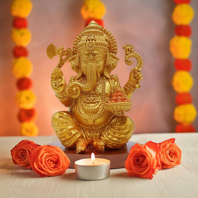 Decor Destination Ganesh Idol, Ganpati Murti, Highly Detailed Statue for Puja, Home and Office Decor
