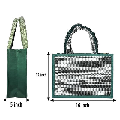 Fashmade Jute Carry Handbag For Men Women | Multi-Purpose Daily Use Tote Regular Eco-Friendly Shopping - ocean green
