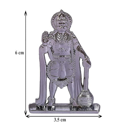 Hindu Gods : Hanuman Ji Idol Statue for Car & Home Temple - Exquisite Silver Plated Statue of Bajrang Bali with Gada