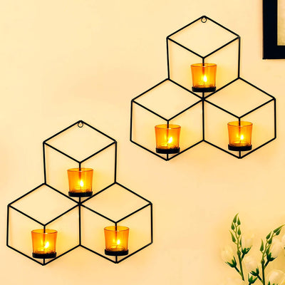 Wall Hanging Tealight Candle Holders for Home Décor with Glass Candle Holder