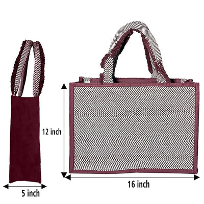 Fashmade Jute Carry Handbag For Men Women | Multi-Purpose Daily Use Tote Regular Eco-Friendly Shopping - Maroon