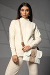Women's Premium Cotton/Full Sling Shoulder Bag | Ladies Purse Handbag  - White-Beige