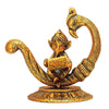 Handmade metal Ganesha idol, ideal for pooja room or as a collectible. Dimensions: 17.8L x 11.4W x 16.5H cm, 510 grams.