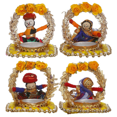 Recycled Material Rajasthani Raja Rani Puppet/Dolls Decorative Jharokha Tealight Candle Holder