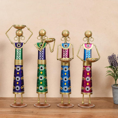Lamcy Plaza Metal Rajasthani Kalbelia Tea Light Doll Set of 4 Candle Holder