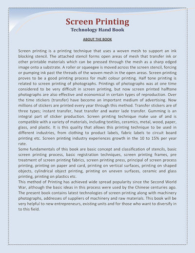SCREEN PRINTING TECHNOLOGY HAND BOOK by NIIR BOARD [Paperback]