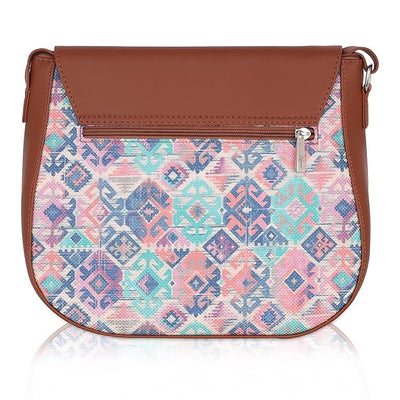 Structured Women's Jute Printed Hand Crafted Vegan Leather styles Flap Sling Bag