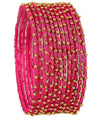 Non-Precious Metal with Silk thread and Linked with Ball stone Glossy Finished Bangle Set - Magenta