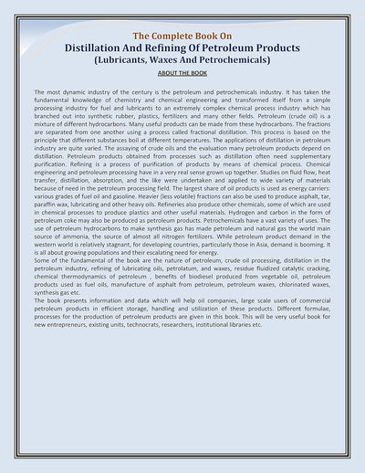 The Complete Book on Distillation and Refining of Petroleum Products [Paperback]