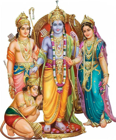 Shri Ram Darbar Sita Laxman with Hanuman ji God Wall Sticker for Pooja Room, Living Room,Office (Size -47Cm X 60Cm)