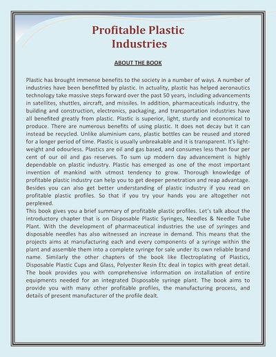 PROFITABLE PLASTIC INDUSTRIES Paperback
