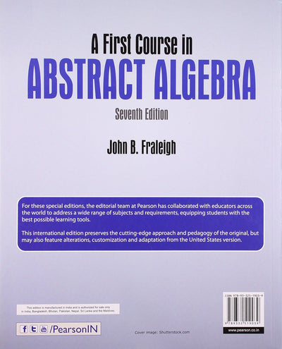 A First Course in Abstract Algebra 7th edition by Fraleigh [Paperback]