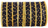 Fancy Glass Golden Beads & Polka Dots Velvet Bangles Set For Women and Girls - Dark Blue