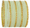 Stylish Glass & Golden Beads Velvet Bangle Set For Women and Girls - Pista