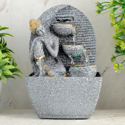 Polyresin Table Top Indoor Outdoor Lord Buddha Water Fall Fountain with LED Lights
