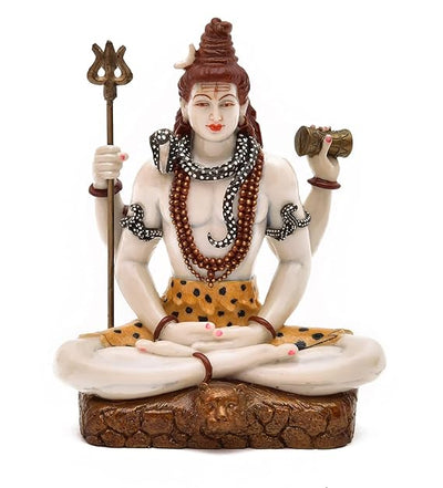 A large, handcrafted resin statue of Lord Shiva, standing tall with his trident and cobra. Perfect for home altars or as a centerpiece.