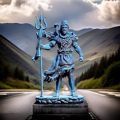 A handcrafted resin idol of Lord Shiva, standing tall with his trident and cobra. Perfect for home altars or car dashboards.
