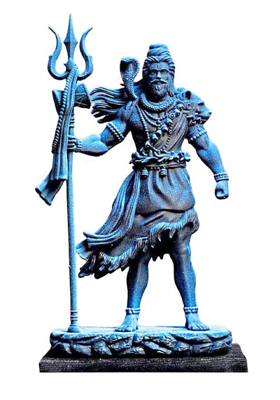 A handcrafted resin idol of Lord Shiva, standing tall with his trident and cobra. Perfect for home altars or car dashboards.