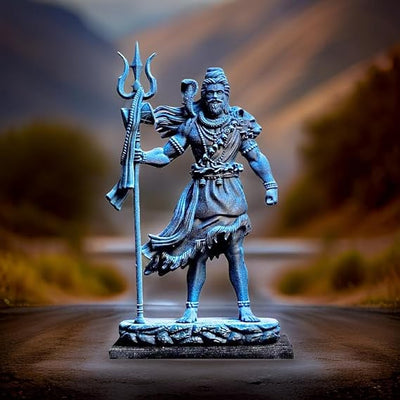 A handcrafted resin idol of Lord Shiva, standing tall with his trident and cobra. Perfect for home altars or car dashboards.