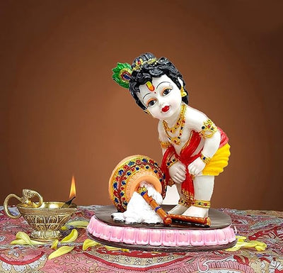  A depiction of Lord Krishna, the eighth avatar of Vishnu, often portrayed as a young boy playing the flute.