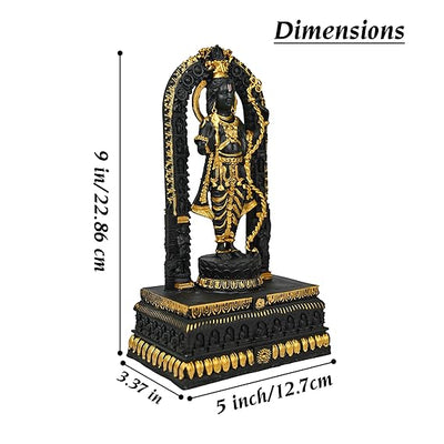 Handmade Ram Lalla idol, 12.7L x 8.6W x 25.6H cm, crafted from premium resin, showcasing intricate details, ideal for altars and spiritual decor