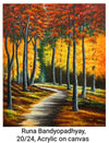 Eternal Journey: Solitary Path Through Spring Blossoms – Acrylic Art Landscape by Runa Bandyopadhyay - Unframed Original Painting