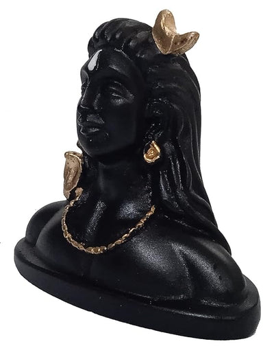 Handmade Adiyogi Shiva resin idol with a black granite finish, representing strength and devotion, ideal for home or office decor.