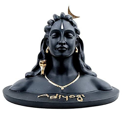 Handmade Adiyogi Shiva statue with Rudraksha mala, designed for car dashboards and home altars, showcasing intricate details and craftsmanship