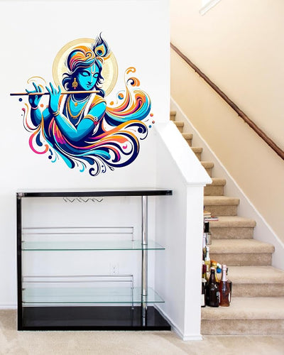A colorful peel-and-stick wall sticker of Little Krishna, ideal for adding charm to nurseries and playrooms.