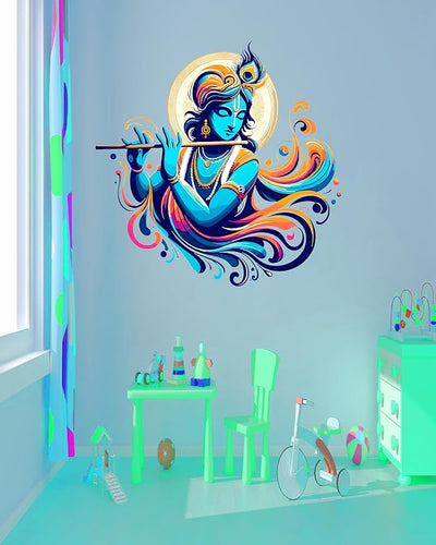 A colorful peel-and-stick wall sticker of Little Krishna, ideal for adding charm to nurseries and playrooms.