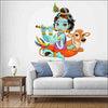 A vibrant peel-and-stick wall sticker of Lord Krishna playing his flute, perfect for nurseries and children's rooms.