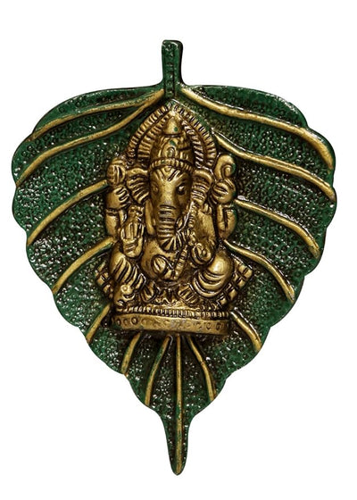 Handcrafted aluminium Ganesha wall hanging sculpture, measuring 10 cm x 2 cm x 14 cm, perfect for home decor, altars, and spiritual spaces.